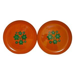 2 Vintage Melamine Orange Green Flower Plates Platters Trays Retro MCM 13" Japan